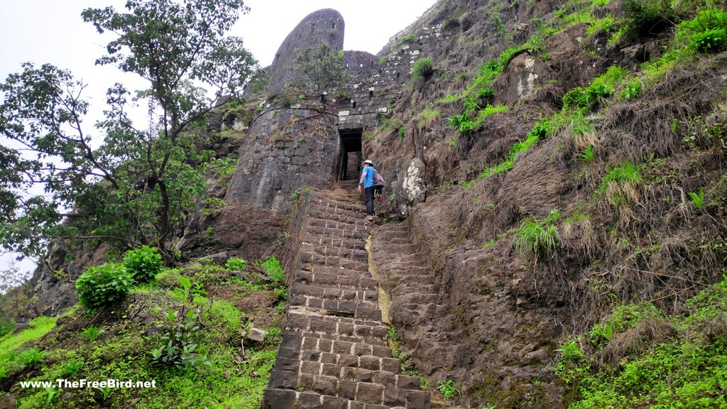 Main entrance stairs of Tikona fort