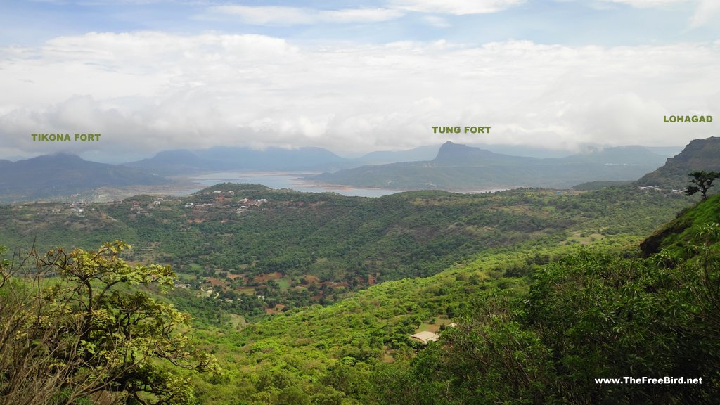 Tung fort, Tikona fort , Lohagad fort visible from Visapur fort trek