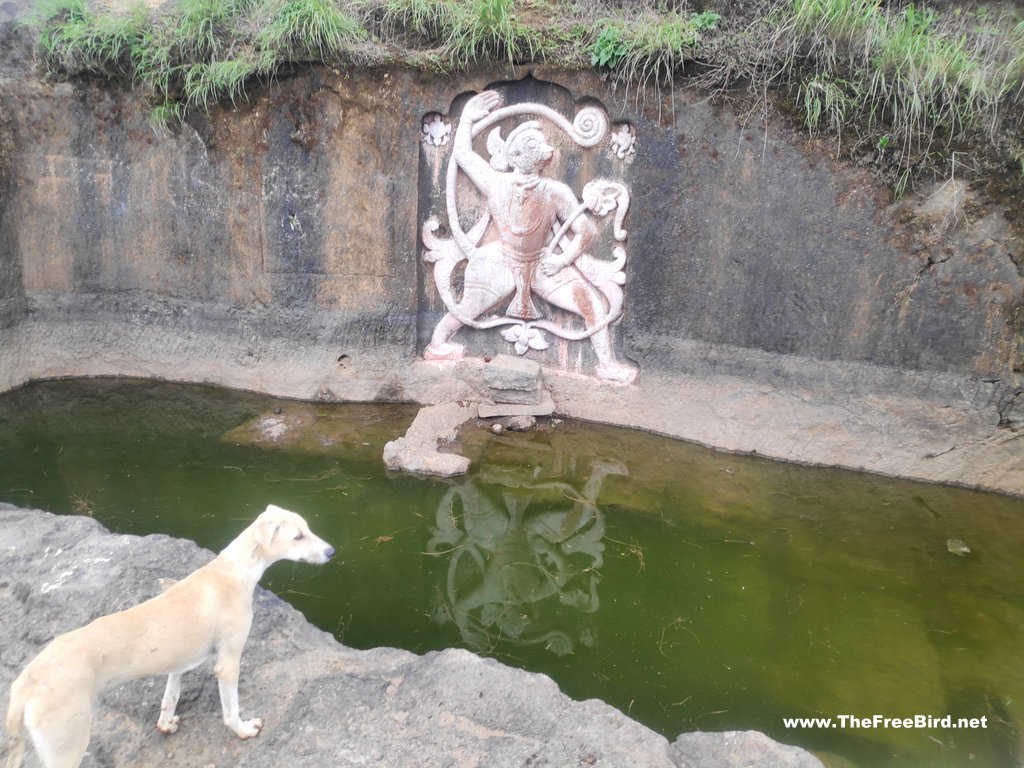 Hanuman idol carving at Visapur fort tank