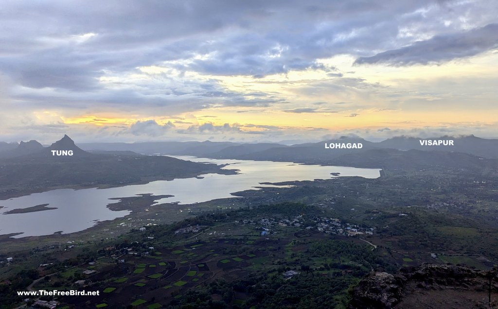 Lohagad , visapur fort ,Tung fort , Pawna lake visible from Tikona fort trek