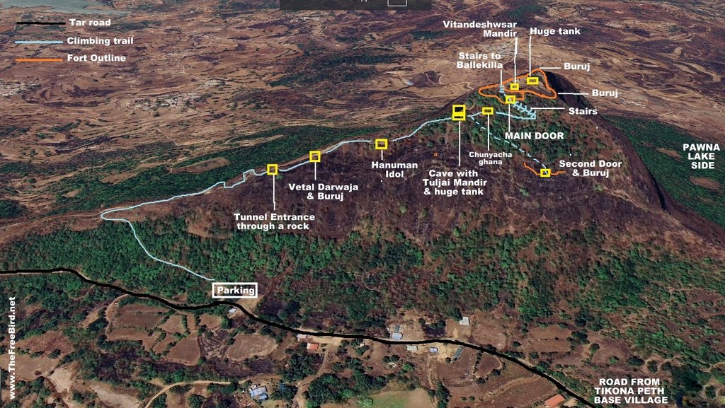 Tikona fort trek route map