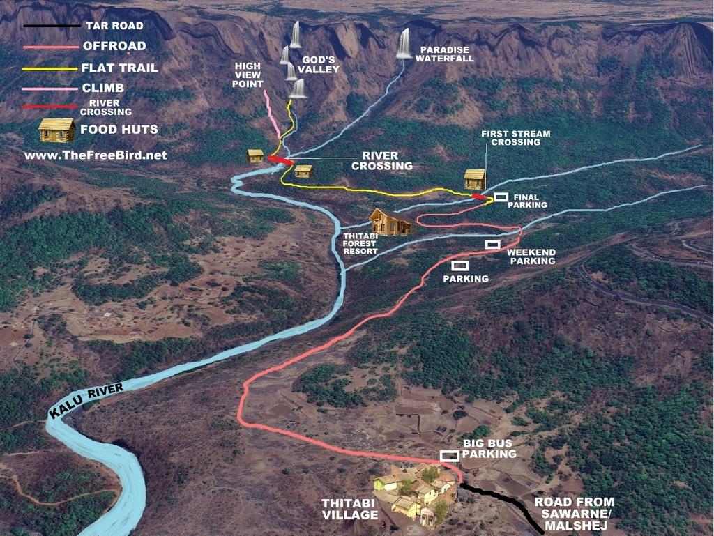 How to reach Kalu waterfall God valley trek route map