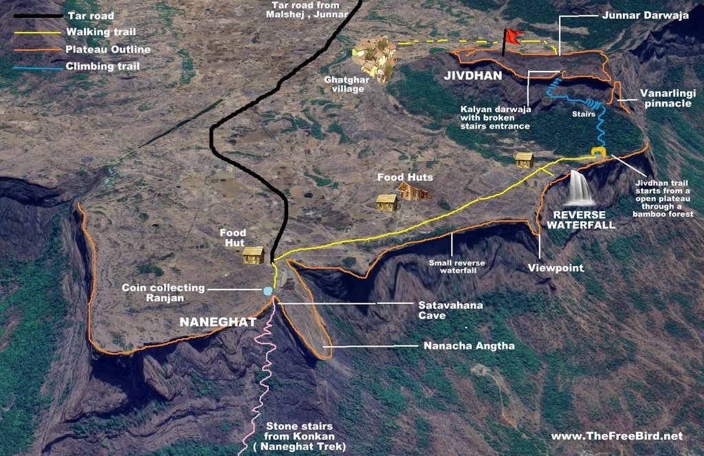 Naneghat trade route - Naneghat reverse waterfall trek route map