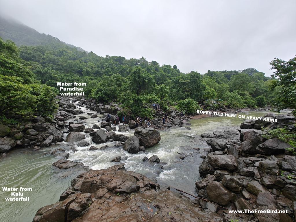 Ropes , Zipline to cross the river for reaching Kalu waterfall by the God valley trek