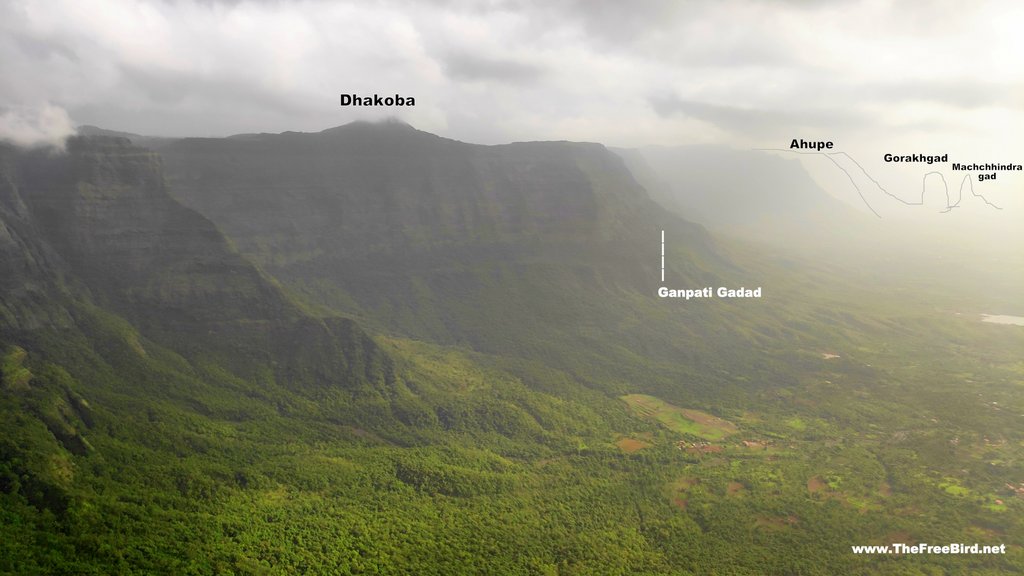 Forts visible from Jivdhan fort top view - Dhakoba , Gorakhgad , Machchhindragad , Ahupe ghat