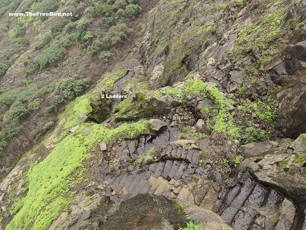 Rock cut stairs , 2 ladders & a rock patch at the Junnar darwaja entrance of Jivdhan fort