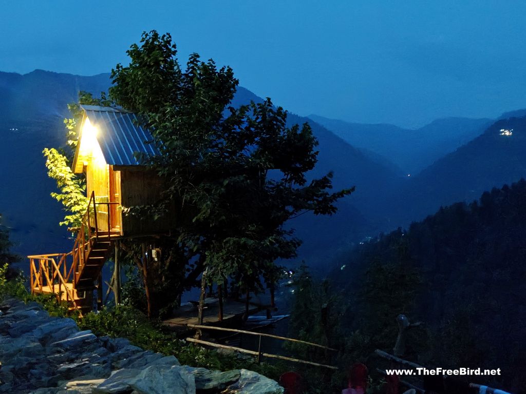 wooden tree house tandi jibhi tirthan valley